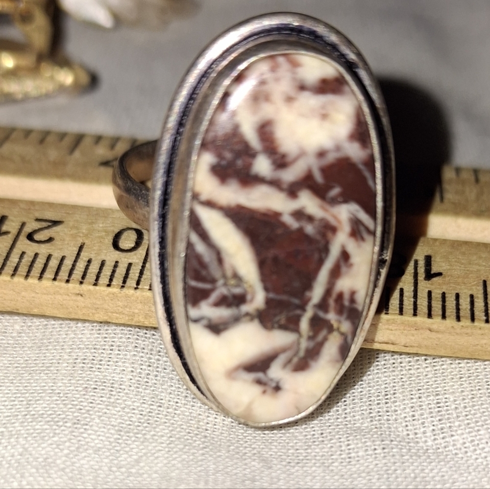 Jasper Mookaite Oval Gemstone 925 Signed Sterling Ring EUC - Picture 7 of 8